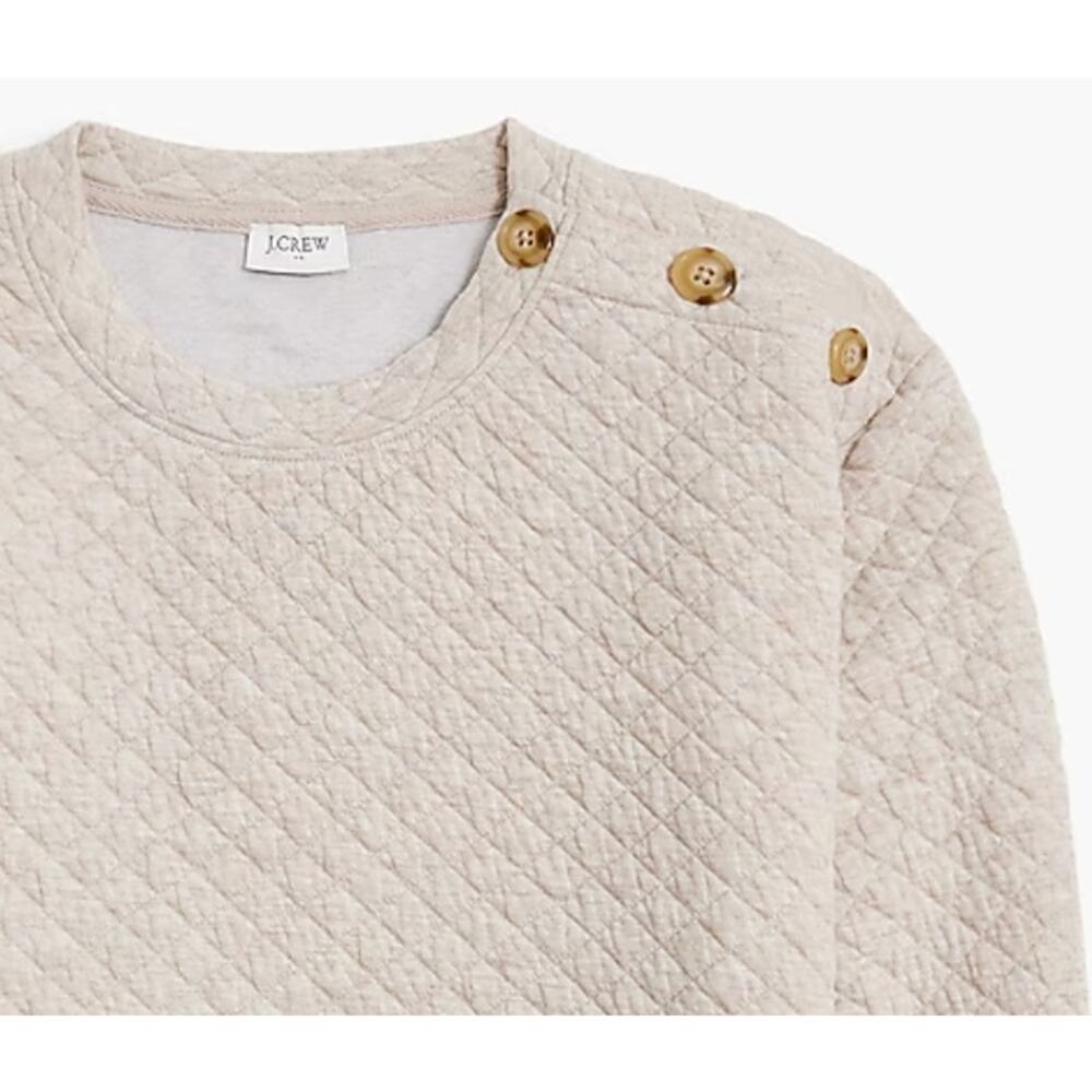 J Crew Quilted Button Neck Top M NWT Tan Beige Sweatshirt Shirt BW851 J.Crew - Picture 2 of 3